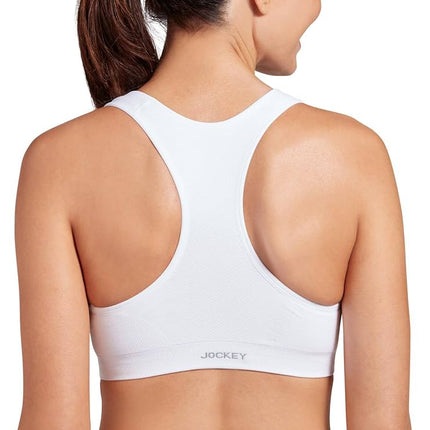 Jockey Women's Mid Impact Zip Front Sports Bra, White, M
