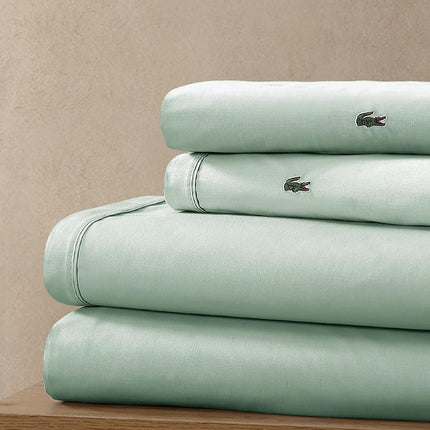Lacoste 4-Piece Cotton Sheet Set, Solid, Iced Mint, California King