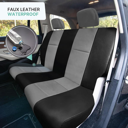 FH Group PU001GRAYBLACK114 Universal Fit Gray Black Automotive Seat Covers fits most Cars, SUVs, and Trucks (Faux Leather, Full Set with 4 Headrest Covers)
