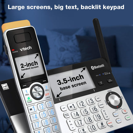 VTech IS8151-2 Super Long Range 2 Handset DECT 6.0 Cordless Phone for Home with Answering Machine, 2300 ft Range, Call Blocking, Bluetooth, Headset Jack, Power Backup, Intercom, Expandable to 12 HS