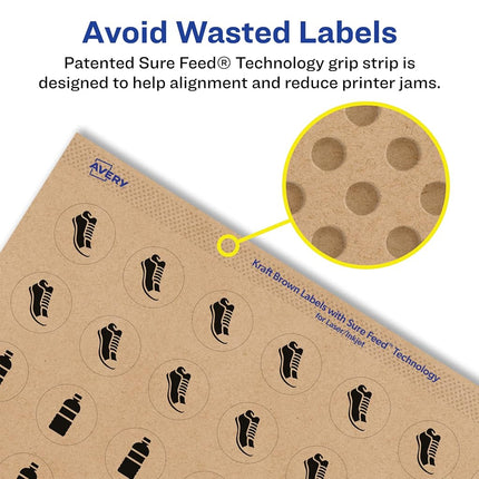 Avery Kraft Brown Round Labels with Sure Feed, 0.75" Diameter, 4,000 Kraft Brown Labels, Print-to-The-Edge, Laser/Inkjet Printable Labels