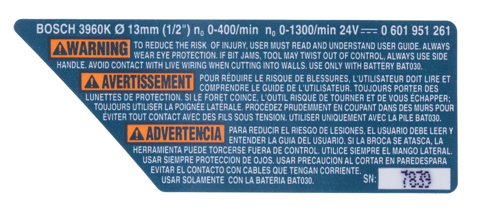 Bosch Parts 2610998406 Warning Label