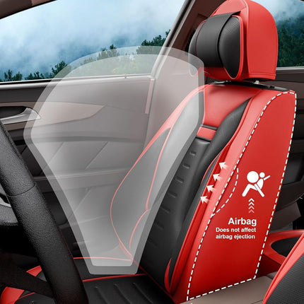 SLARY 5PCS Angel Wings Front and Back Car Seat Covers Auto Interior Accessories with Water Proof Nappa Leather for Cars SUV Pick-up Truck Universal Comfortable and Breathable (Full Set, Martha Red)