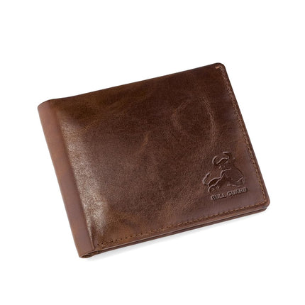 Billetera de Cuero Bifold para Hombre con RFID y Ventana para Identificación Desplegable en Marrón Búfalo Vintage, Marrón Grizzly Salvaje, Billetera Bifold
