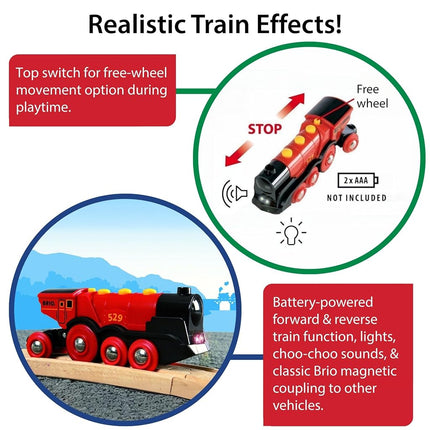 BRIO World Mighty Red Locomotive Battery Powered Toy Train for Kids Age 3 Years Up - Railway Set Accessories & Add Ons