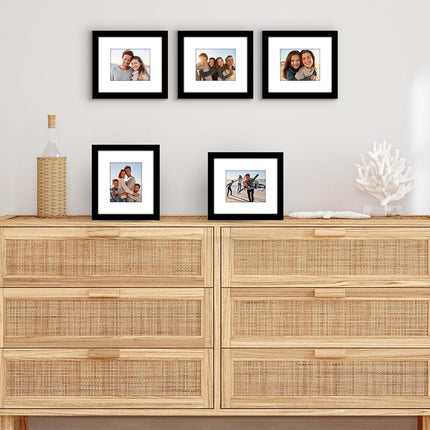 Americanflat 7x8 Picture Frame with Polished Plexiglass - Set of 5 - Use as 4x5 Frame with Mat or 7x8 Frame Without Mat - Galleria Collection - Gallery Frames for Tabletop and Wall Display - Black