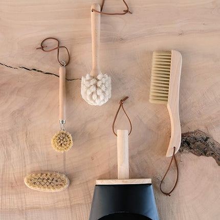 Creative Co-Op Beech Wood Leather Strap Dish Brush, Tan