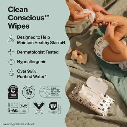 The Honest Compan y Baby Wipes, Pattern Play, Over 99 Percent Water, Pure & Gentle, Plant-Based, Fragrance Free, Extra Thick & Durable Wet Wipes, Unscented, 720 Count