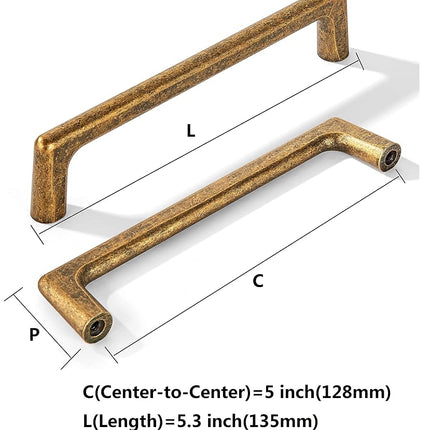 khtumeware 10 Pack 5 Inch(128mm) Hole Centers Vintage Antique Brass Kitchen Cabinet Pulls, Aged Brass Drawer Pulls Kitchen Cabinet Hardware for Cupboard Drawer Handles Dresser Retro Pulls