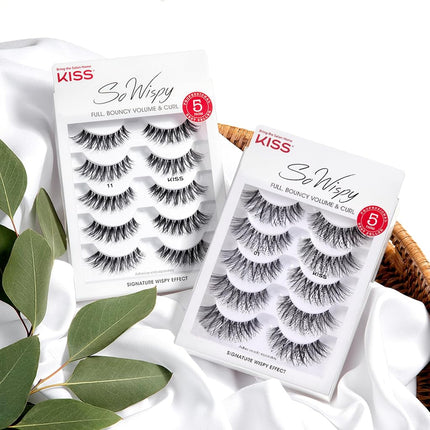 KISS So Wispy, False Eyelashes, 'Style #01', 14 mm, Includes 5 Pairs Of Lashes, Contact Lens Friendly, Easy to Apply, Reusable Strip Lashes, Multipack