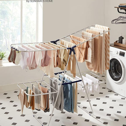 SONGMICS Clothes Drying Rack, Foldable 2-Level Laundry Drying Rack
