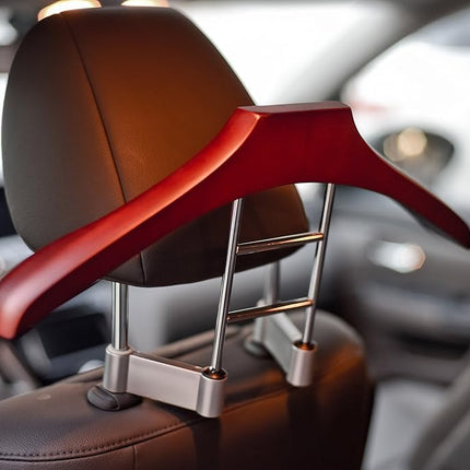 MAXSA 20022 Cintre de voiture Car Butler, parfait pour les costumes, vestes, pardessus, chemises, sacs à main et accessoires, design en bois massif et métal de qualité supérieure, organisateur de siège durable et élégant, marron