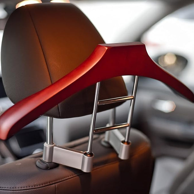 MAXSA 20022 Car Butler Coat Hanger for Cars, Perfect for Suit, Jacket, Overcoat, Shirt, Purse, and Accessories, Premium Solid Wood and Metal Design, Durable and Elegant Seat Organizer, Brown