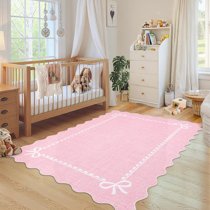 GarveeHome Scalloped Bow Rug 3x5 Washable Pink Rug
