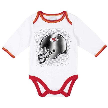 NFL Kansas City Chiefs 3 Pack Bodysuit Footed Pant and Cap Registry Gift Set, red/White Kansas City Chiefs, 6-9M