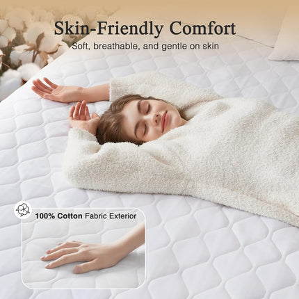Protège-matelas chauffant Beautyrest Cotton - Couverture chauffante avec contrôleur à 20 réglages de chaleur, minuterie d'arrêt automatique, poches profondes élastiques, certifié UL, lavable en machine, blanc très grand lit jumeau