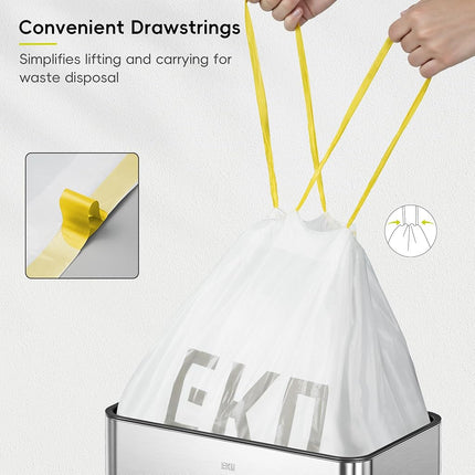 EKO 12.5 Gallon / 40-60 Liter, 110 Count Drawstring Trash Bags, Extra-Strong Garbage Bags, Unscented, Leak-Resistant, Easy-Dispense Roll for Kitchen & Household Use, Code Z, White