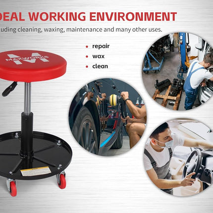 MaxWorks 80771 Pneumatic Roller Seat/Creeper with Adjustable Height - 300 lb Capacity