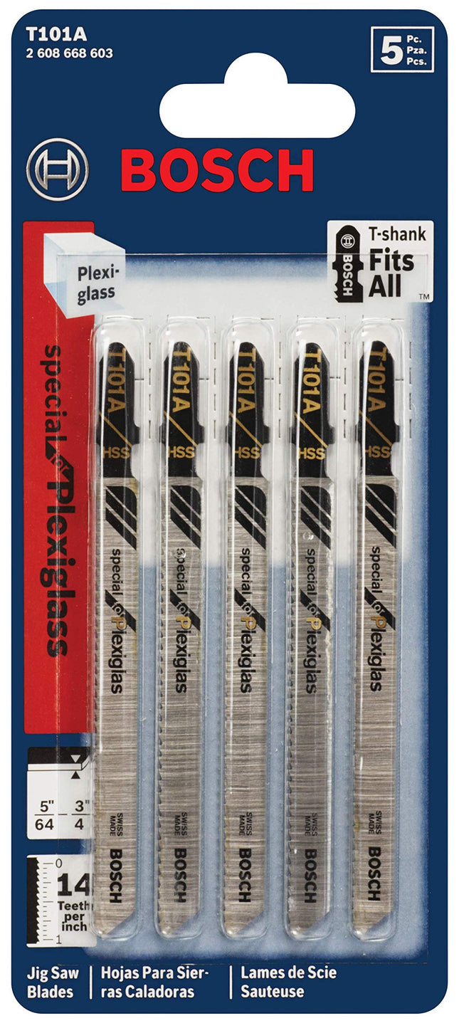 Bosch T101A 5 pieces 4 In. 14 TPI Special For Plexiglas T-Shank Jig Saw Blades