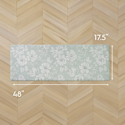 Laura Ashley - Anti-Fatigue Kitchen Mat, Iris Floral Design, Stain, Water & Fade Resistant, Cooking & Standing Relief, Non-Slip Backing, Measures 17.5" x 48", Sage Green Iris