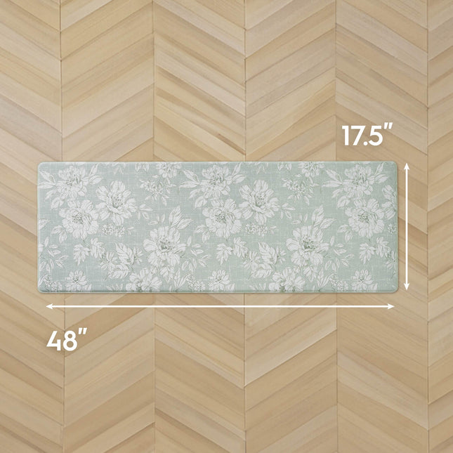 Laura Ashley - Anti-Fatigue Kitchen Mat, Iris Floral Design, Stain, Water & Fade Resistant, Cooking & Standing Relief, Non-Slip Backing, Measures 17.5" x 48", Sage Green Iris