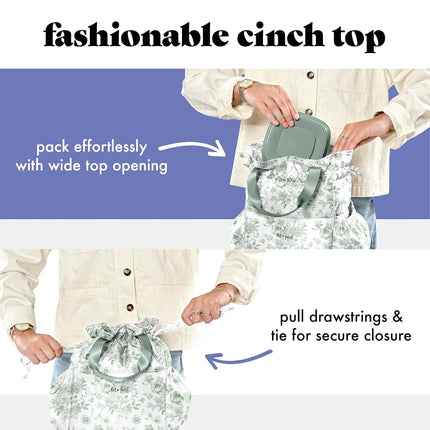 Fit & Fresh Cromwell Drawstring Lunch Bag for Women, Full Set with 2 Containers, Stain Resistant Leak Proof Back-to-School Essential Lunch Box for