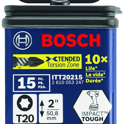 BOSCH ITT20215 15-Pack 2 in. Torx #20 Impact Tough Screwdriving Power Bits