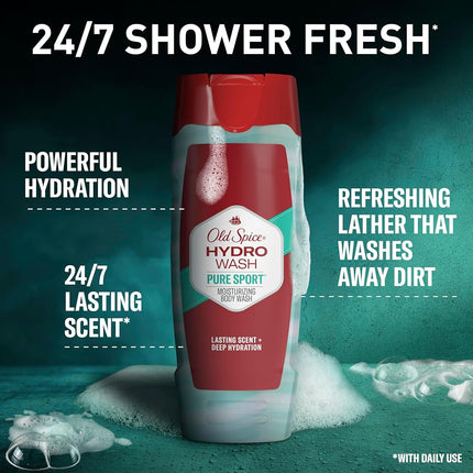 Gel de Ducha Corporal Old Spice Hydro para Hombres, Aroma Pure Sport Plus, Colección Hardest Working, 16.0 oz (Paquete de 4)