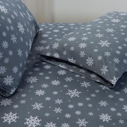Elegant Comfort Luxury Soft Bed Sheets Holiday Pattern 1500 Premium Hotel Quality Microfiber - Softness Wrinkle and Fade Resistant (6-Piece) Bedding Set, Queen, Snowflake-Gray