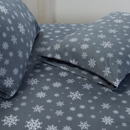 Elegant Comfort Luxury Soft Bed Sheets Holiday Pattern 1500 Premium Hotel Quality Microfiber - Softness Wrinkle and Fade Resistant (6-Piece) Bedding Set, Queen, Snowflake-Gray