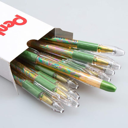 Pentel Krazy POP Beauty Beauty Iridescent Gel Pen, (1.0mm) Bold Line, Yellow & Metallic Green Ink, Box of 12 (K91-DDG)