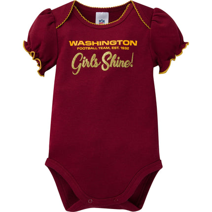 Gerber Baby Girl's NFL 3 Pack Short Sleeve Onesie Bodysuit, Team Color, 3-6 Months