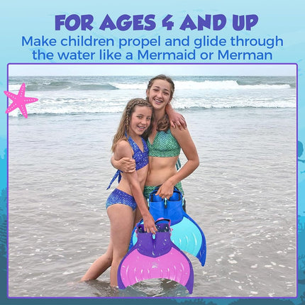 Body Glove Kids Mermaid Linden Monofins, Swimming Training Fins with Quick Adjustable Straps - Blue