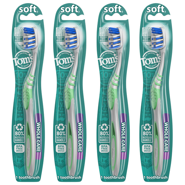 Tom's of Maine Whole Care Toothbrush, Soft, 4-Pack