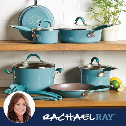 Batterie de cuisine antiadhésive Rachael Ray Cucina, 12 pièces, bleu agave