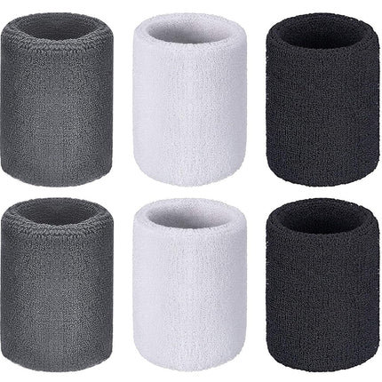 6 Pulseras Deportivas, Muñequeras de Tenis, Bandas Absorbentes para Fútbol, Baloncesto, Correr, Deportes Atléticos y Entrenamiento (Negro, Blanco, Gris)
