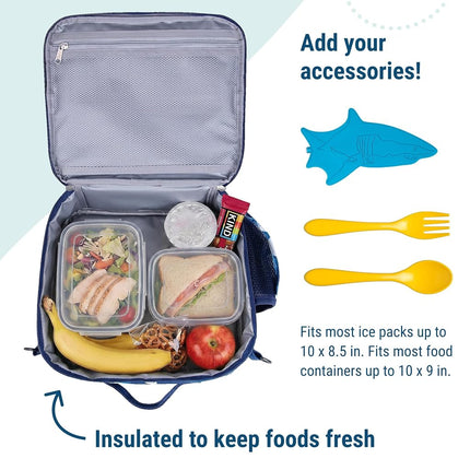 Wildkin Kids ECO rPET Insulated Lunch Box – Keeps Food Hot or Cold, Easy-Clean Lining, Mesh Pockets & BPA-Free – Boys & Girls, Ideal for School, Travel & Daycare – Sharks