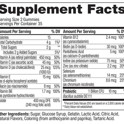 OLLY Adult Multivitamin + Probiotic Gummy, 1 Billion CFUs, Digestive and Immune Support, Chewable Supplement, Tropical Flavor, 35 Day Supply - 70 Count