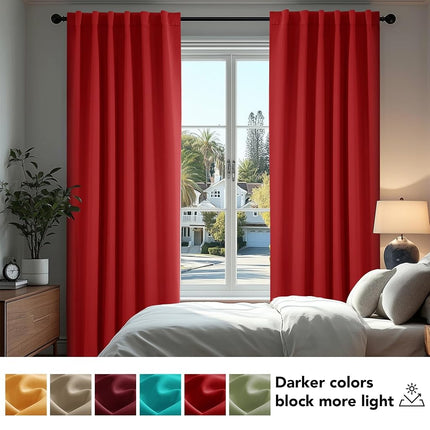 Deconovo Blackout Curtains Back Tab and Rod Pocket, 52x45 Inch, True Red, Thermal Insulated Room Darkening Red Curtains for Kitchen Window