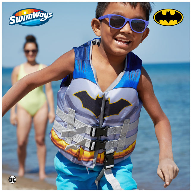 SwimWays DC Swim Trainer Life Jacket, US Coast Guard Approved Life Vest Kids Swim Vest, Pool Floats & Life Jackets for Kids 33-55 lbs, Batman