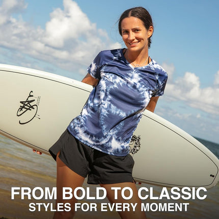 Kanu Surf Women's UPF 50+ Short Sleeved Active Swim Shirt Rashguard & Workout Top, Beach Girl Navy, Small