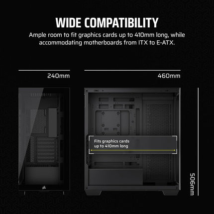 CORSAIR 3500X Mid-Tower ATX PC Case – Panoramic Tempered Glass – Reverse Connection Motherboard Compatible – No Fans Included – Black