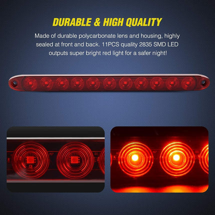 Nilight 2PCS 16Inch 11 LED Red Trailer Light Bar for Park Stop Turn Signals Tail Brake Light DOT Compliant IP65 Waterproof Truck Trailer Marker ID Bar