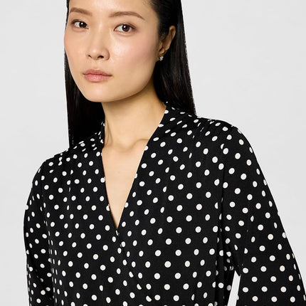 Adrianna Papell Women's Long Sleeve Wrap Midi Dress, Black/Ivory Medium Dot, XL