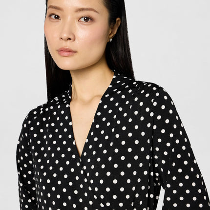 Adrianna Papell Women's Long Sleeve Wrap Midi Dress, Black/Ivory Medium Dot, XL