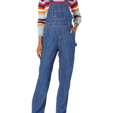 Dickies Women's Denim Bib Overall, Medium Stonewash w/Bleach, 2X-Large