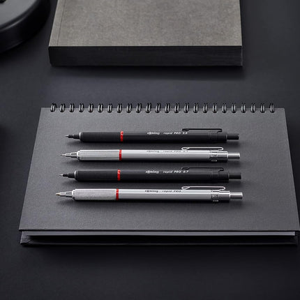 rOtring Rapid Pro Retractable Ballpoint Technical Drawing Pen, Medium Point, Blue Ink, Black Full-Metal Body