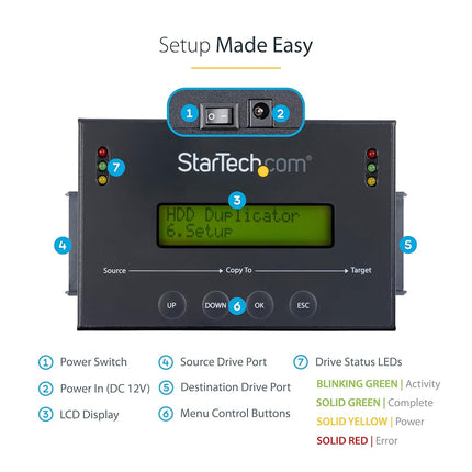 StarTech 1:1 2.5/3.5in SATA Duplicator Eraser, 14GB/min, Copier (SATDUP11)