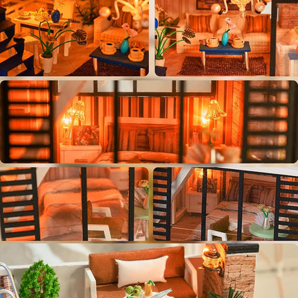 Spilay Dollhouse Miniature with Furniture,DIY Dollhouse Kit Mini Modern Villa Model with Music Box ,1:24 Scale Creative Doll House Best Christmas Birthday Lovers Boys and Girls(Florence)