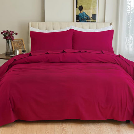 Elegant Comfort Soft 4-Piece 100% Turkish Cotton Flannel Sheet Set - Premium Quality, Deep Pocket Fitted Sheet, Ultra Soft, Cozy Warm Flannel Sheets - Twin XL, Burgundy